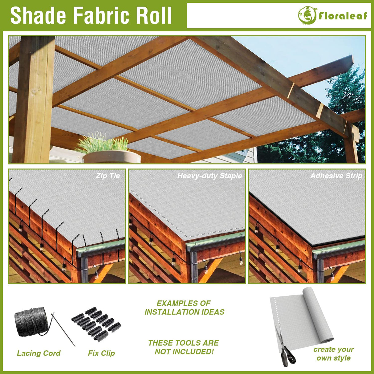 FLORALEAF 8'×30' Outdoor Shade Cloth 95% UV Block Fabric Roll for Pergola Carport Patio Deck Awning Garden Yard Balcony Backyard Privacy Screen Shade Cover FLORALEAF