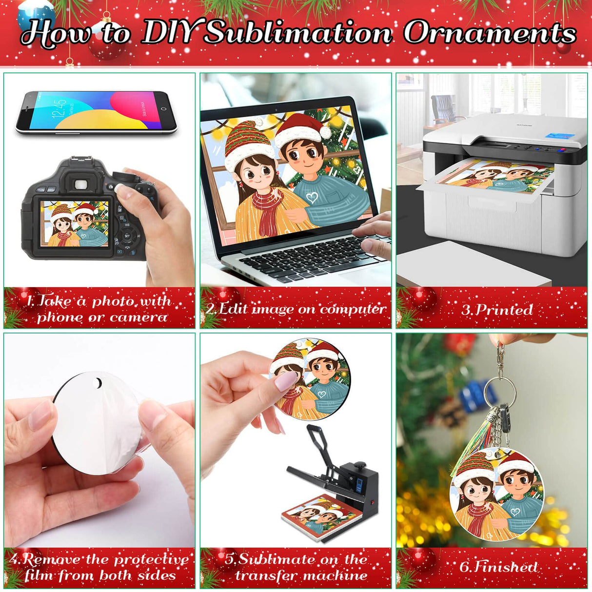 Billbotk 25 Pieces Sublimation Ornament Blanks, 3.15" Round Blank Sublimation Ornaments Sublimation Christmas Ornament Blanks for Christmas Tree Décor, DIY Handmade Crafts(3.15 inches) Billbotk