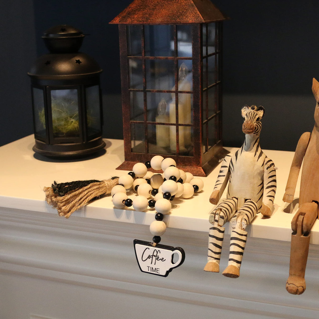 Meplait Garland - Natural Wood Beads, Jute Rope, Coffee Themed Hanging Ornament for Home Decor Meplait