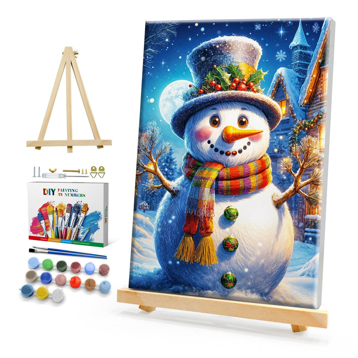 HeeBenor Framed Christmas Paint by Numbers Kit for Adults Beginner, Snowman Paint by Number with Easel, DIY Christmas Adult Paint by Number Kits on Canvas Framed 8x12 Inch for Home Wall Decor HeeBenor