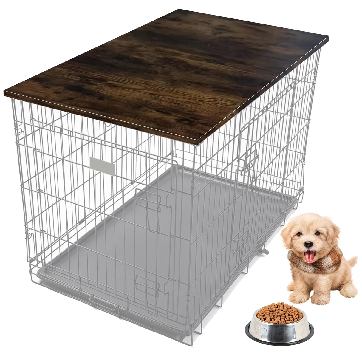 Skywin Dog Crate Topper Wood (Rustic) - 42 x 28 Inches Dog Crate Table Topper, Premium Dog Kennel Topper, Functional Pet Crate Furniture Table Dog Crate Accessories (Does NOT Include Dog Crate) Skywin