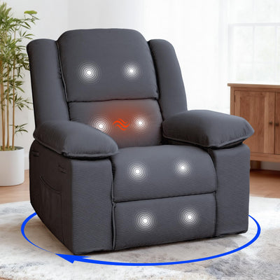 Softa 360° Swivel Rocker Recliner with Massage & Heat for Adults, Manual Rocking Chair with USB Port & Side Pocket, Swivel Glider Recliner for Living Room Apartment Small Spaces (Blue Gray)