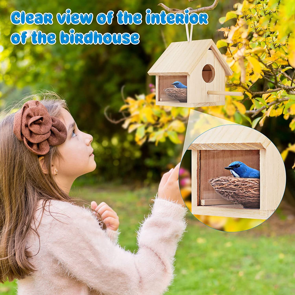 GINDOOR 2Pcs Bird Houses for Outside Clearance with Pole, Wood Birdhouse Blue Bird House Birdhouses for Outdoors Hanging Garden Patio Decorative for Swallow Sparrow Hummingbird Finch Throstle GINDOOR