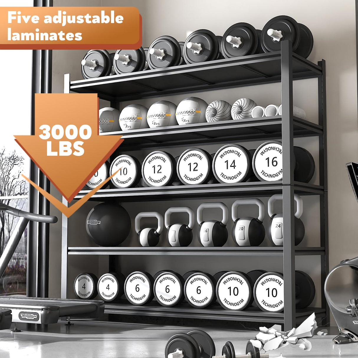 Howzone 48.2" W Garage Shelving 3000LBS Storage Shelves Heavy Duty Garage Storage Shelves Adjustable 5 Tier Metal Shelves for Storage Industrial Heavy Duty Shelving Utility Shelf 24.2"Dx48.2"Wx 72.2"H Howzone