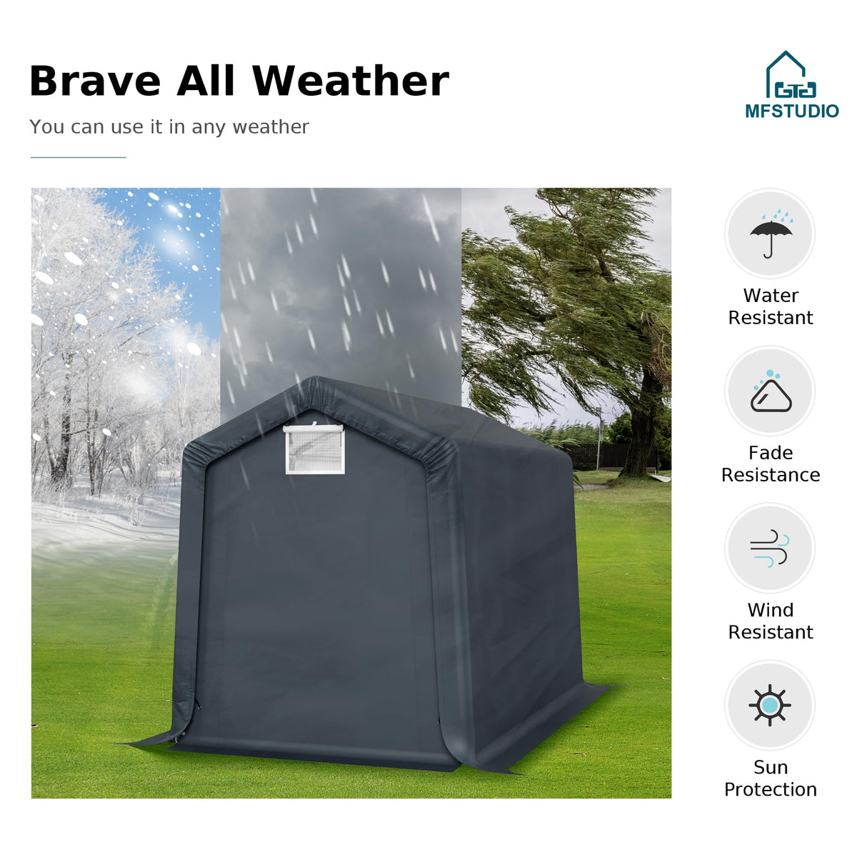 MFSTUDIO Outdoor Storage Sheds 6x10 ft, Portable Carport Shelter Garages Heavy Duty Canopy with Rolled up Zipper Doors, Outside Utility Shed Garage Tent for Motorcycle, Bicycles and Camping Tools MFSTUDIO