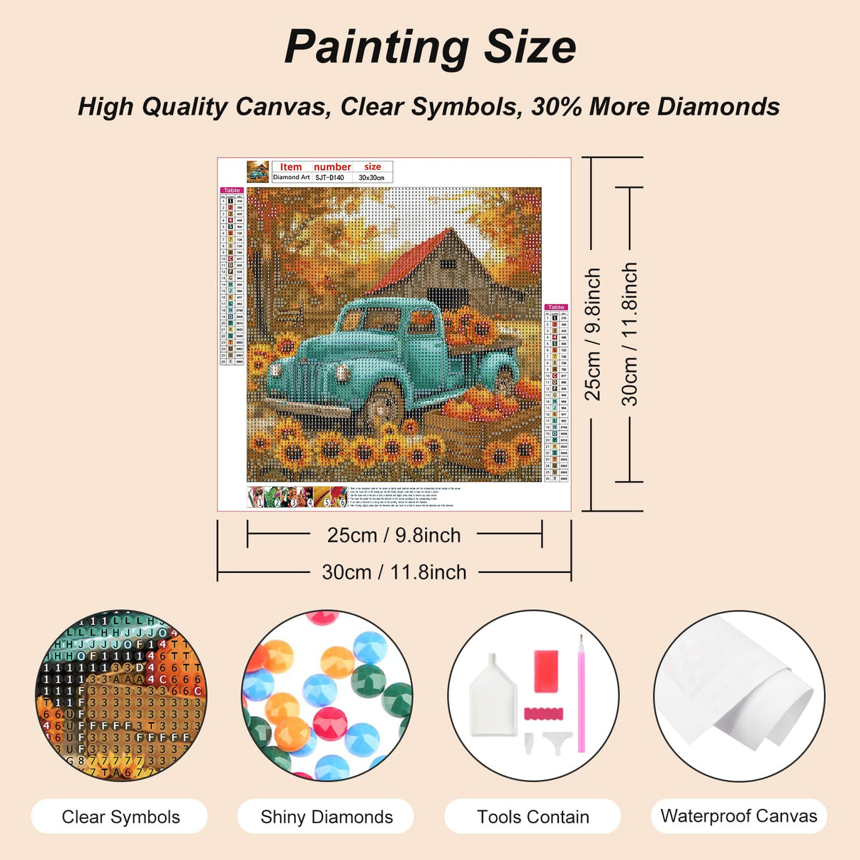 SJUTOUCI Fall Truck Diamond Painting Kits for Adults, Diamond Art Kits for Beginners, DIY 5D Full Drill Diamond Dots Gem Craft Art Home Wall Decor 12x12 inch, Farm SJUTOUCI