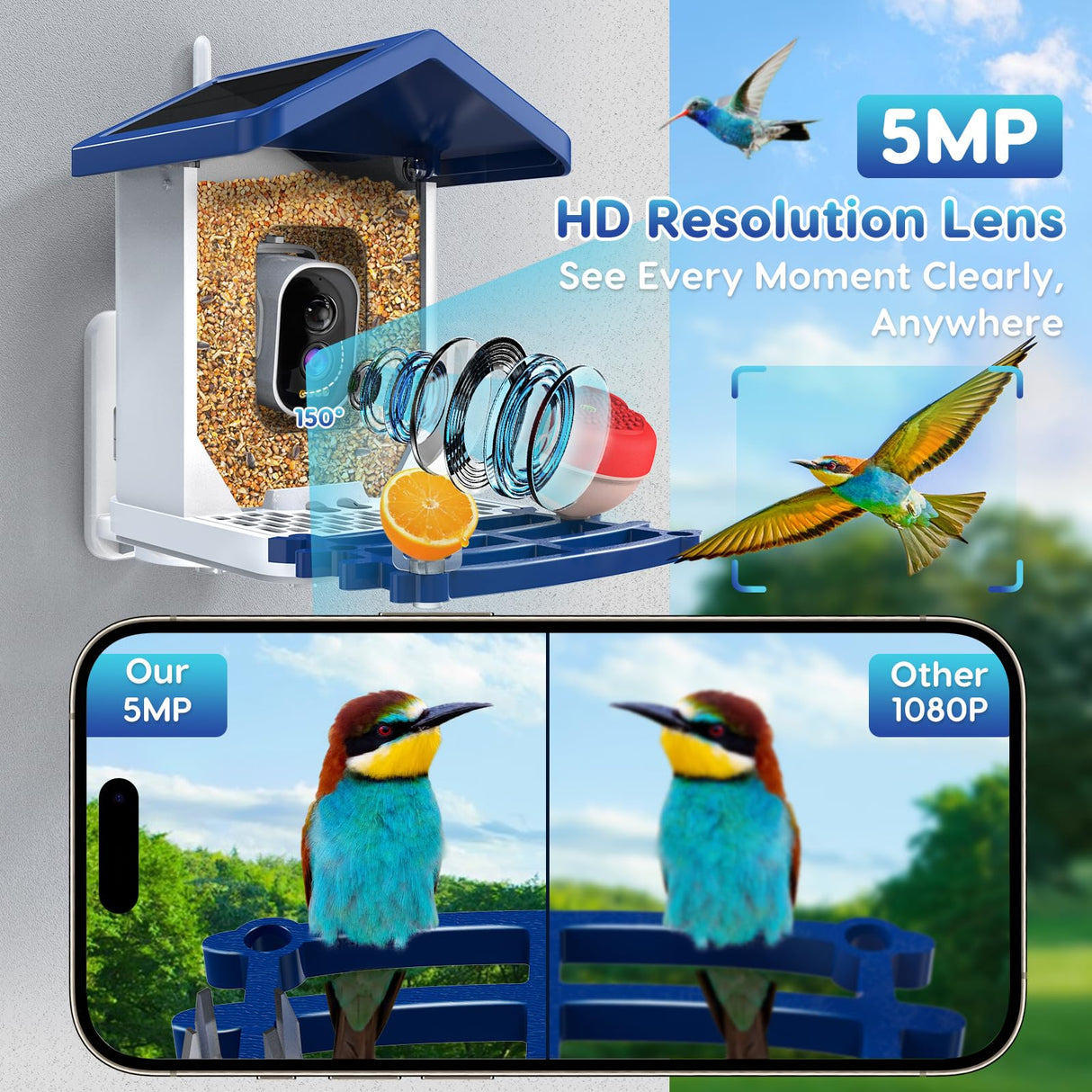 Smart Bird Feeder with Camera, 2.5K HD Bird Feeder Camera with Ai Identify, Auto Capture Videos & Motion Detection, Birdhouse Birdfeeder for Birds Lovers,Famliy,Friends VXTUYO