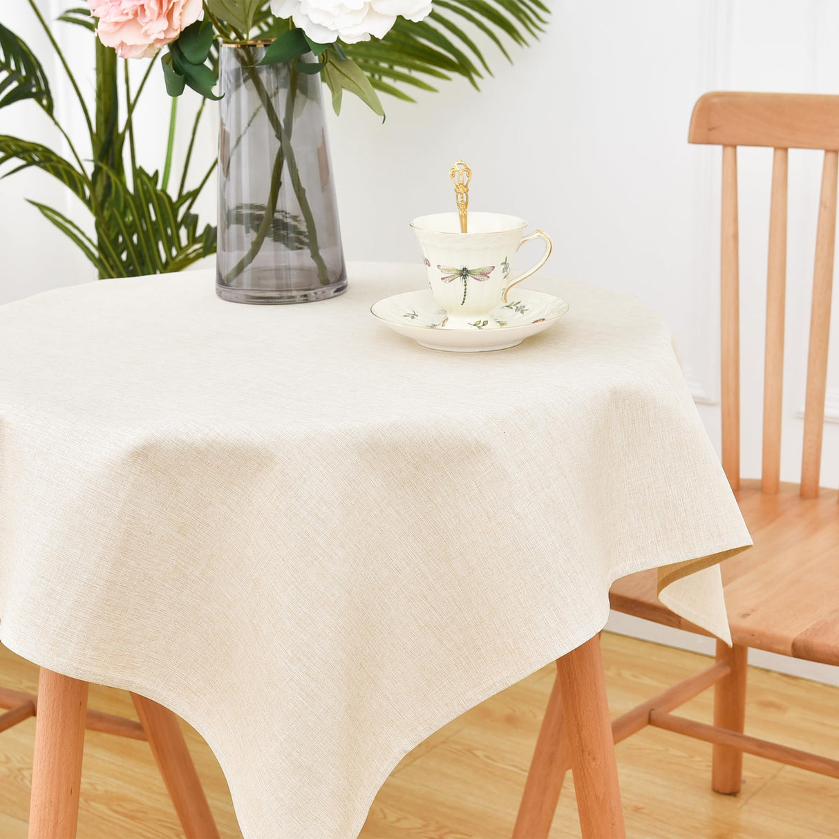 Faux Linen Small Square Tablecloth Farmhouse Waterproof Neutral Table Cloth Washable Table Cover for Indoor Outdoor Home Kitchen Dinning Room 36 x 36 Inch Trczzone