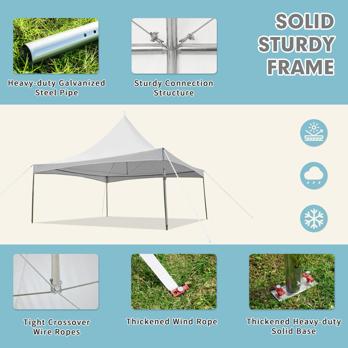 EROMMY 20x20ft Party Tent, Outdoor Wedding Tent, Heavy Duty Peaked Frame Canopy with Fire Retardant PVC Top, 80 Person Capacity Large Canopy Carport, Gazebo Shelter Tent for Event Commercials, White EROMMY