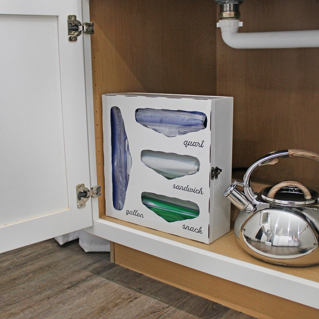 AuldHome Enamelware Kitchen Bag Organizer (White), Farmhouse Style Holder Compatible with Zipper Seal Kitchen Storage AuldHome Design