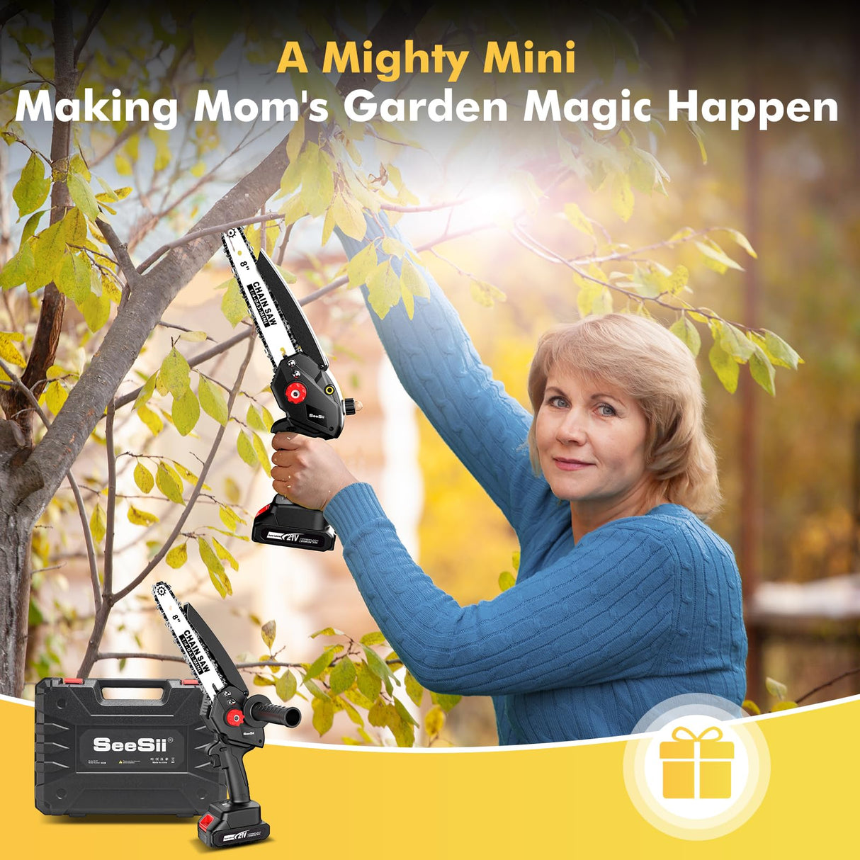 Seesii Mini Chainsaw Cordless 8 inch DL07, Electric Battery Powered Chainsaw, Upgraded Brushless Chain Saw with Auto Oiler, 2pcs 2000mAh Battery, Handheld Pruning Saws for Tree Branch Wood Cutting Seesii