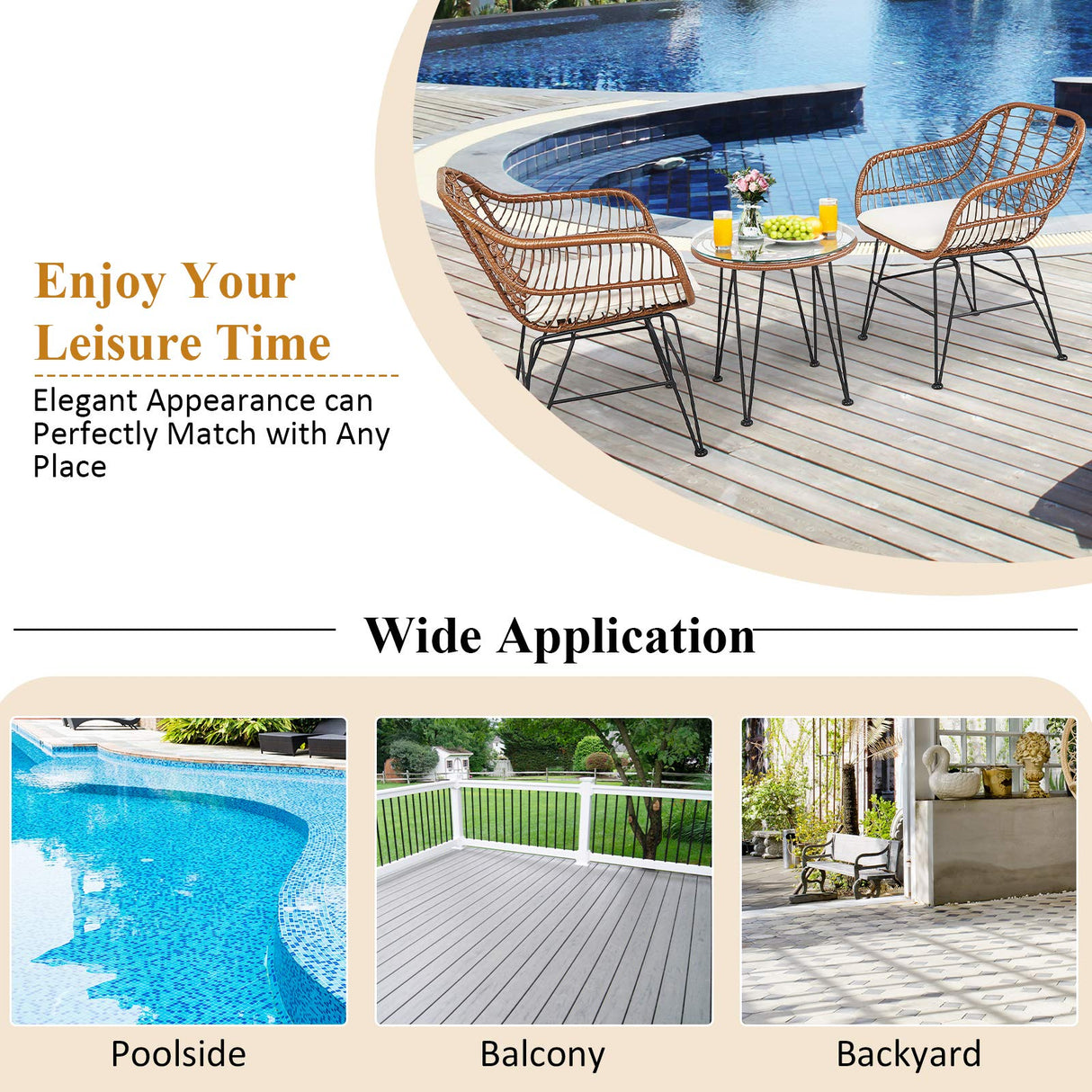 Tangkula 3 Pieces Patio Conversation Bistro Set, Outdoor Wicker Furniture w/Round Tempered Glass Top Table & 2 Rattan Armchairs, Bistro Chat Set w/Seat Cushions for Porch, Backyard, Garden Tangkula