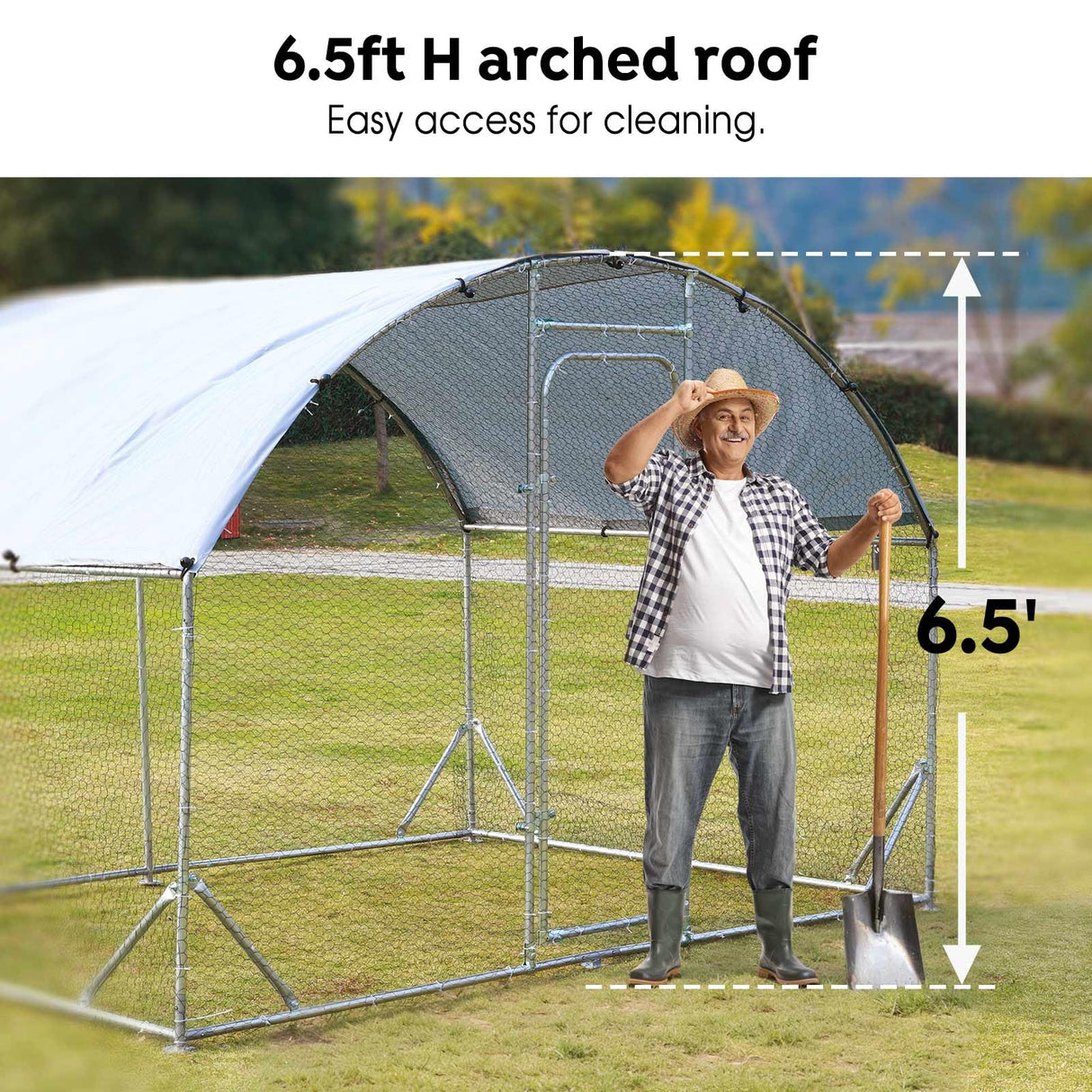 Veehoo Large Metal Chicken Coop for 6-10 Chickens, Walk-in Chicken Run Outdoor Duck Pens Rabbit Cage with Water-Resident and Anti-UV Cover for Outside,Backyard and Farm, 6.5' L x 9.8' W x 6.5' H Veehoo