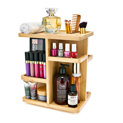 Sorbus 360° Makeup Organizer - Bamboo Wood Make Up Storage Carousel for Cosmetics, Skin Care Rotating Makeup Organizer for Vanity, Bathroom Storage
