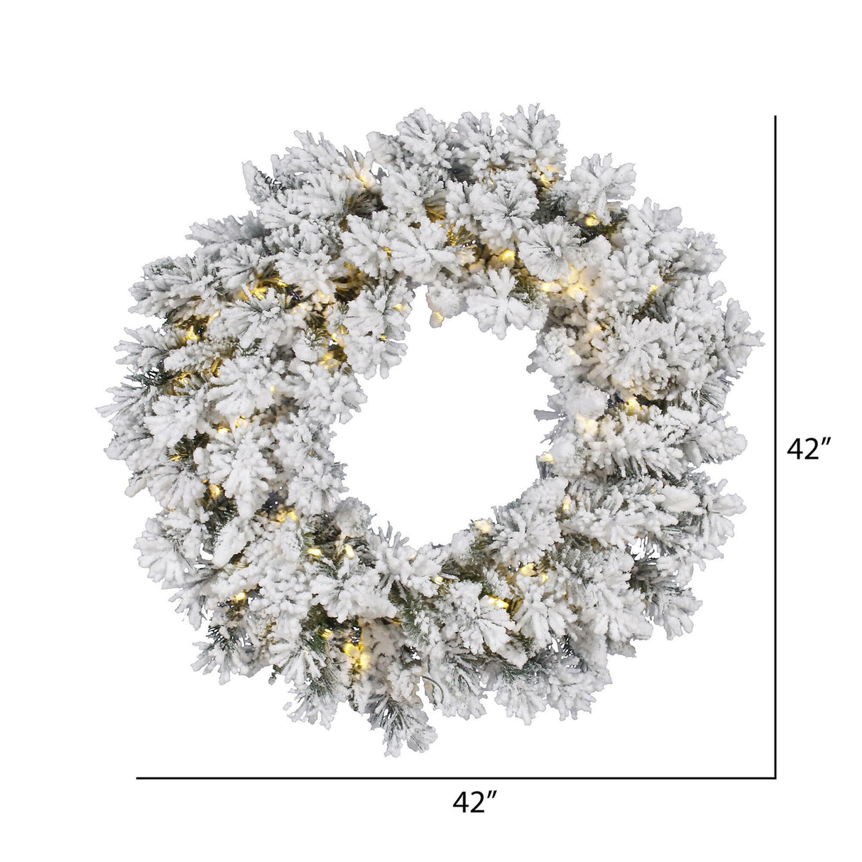 Vickerman 42" Flocked Snow Ridge Artificial Christmas Wreath, Warm White LED Lights - Faux Snowy Christmas Wreath - Indoor Seasonal Home Wall Decor Vickerman