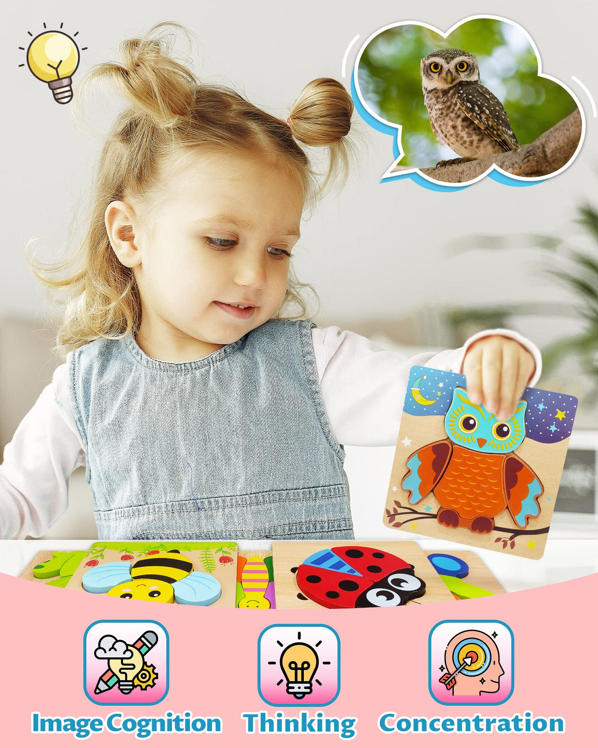 Bekayshad Wooden Puzzles Toddler Toys Gifts for 1 2 3 Year Old Boys Girls, Animal Jigsaw Puzzles Montessori Toys, Learning Educational Christmas Birthday Gifts for Girls Boys Ages 1-3 Bekayshad