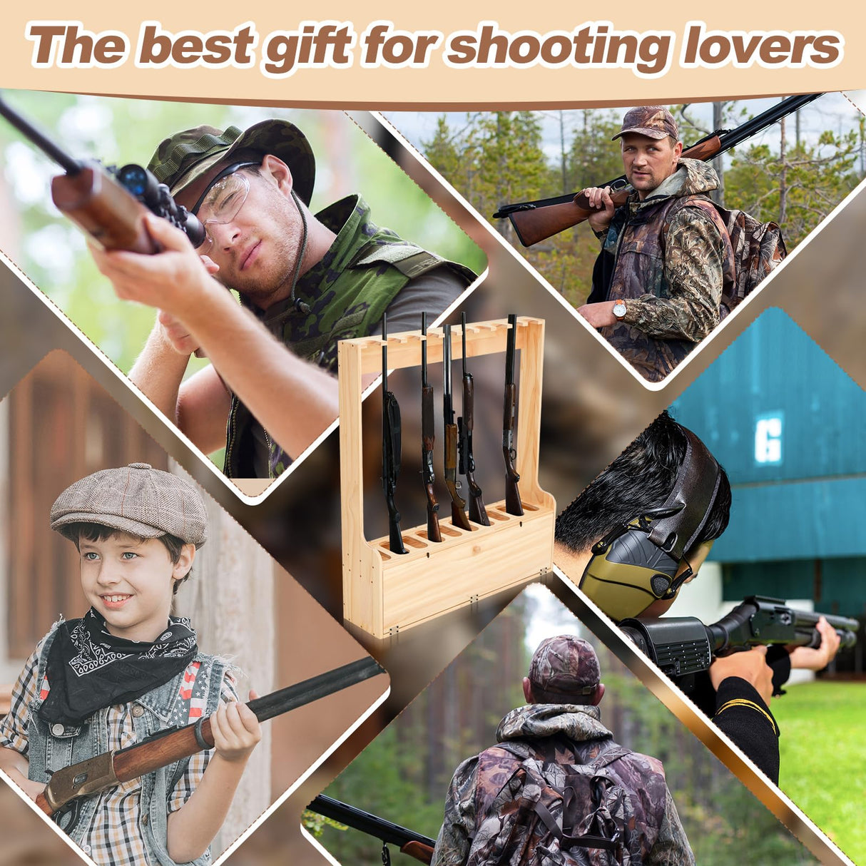 Soaoo Gun Rack with Storage Wood Gun Storage Display Rack Solid Pine Standing Gun Storage Rack Standing Rifle Rack Shotgun Storage Display Rack (10 Gun Floor Rack) Soaoo