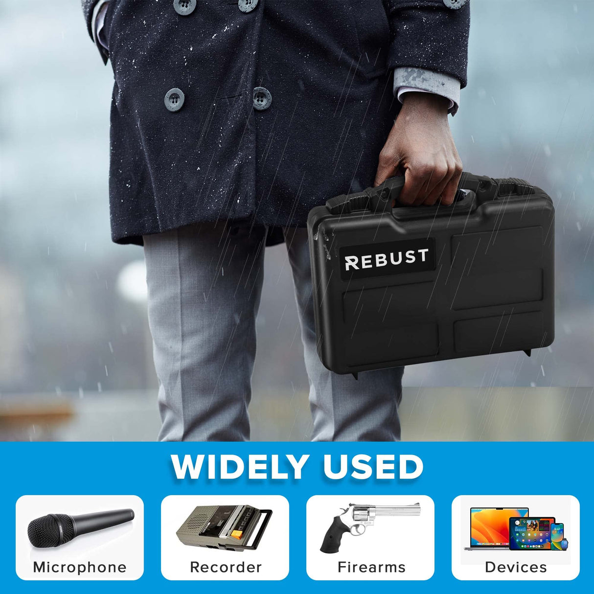 REBUST Lockable Hard Gun Case ; TSA Approved Lock Firearm Travel Case ; Revolver, Pistol, Handgun Hard Case with Foam Interior ; Shockproof Gun Storage & Carrying Case, Black 12.5 x 10.3 x 3.15 Inch REBUST