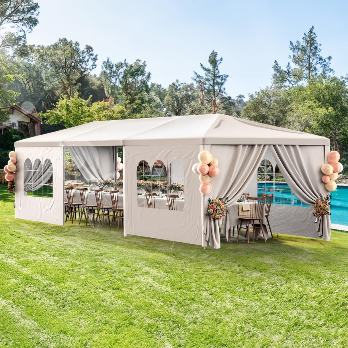 Party Tent 10x30 Outdoor Wedding White Tents for Parties, Heavy Duty Canopy Event Tents for Parties Gazebo Shelter with 7 Removable Sidewalls Waterproof Party Wedding BBQ Events Tent Shelter susici