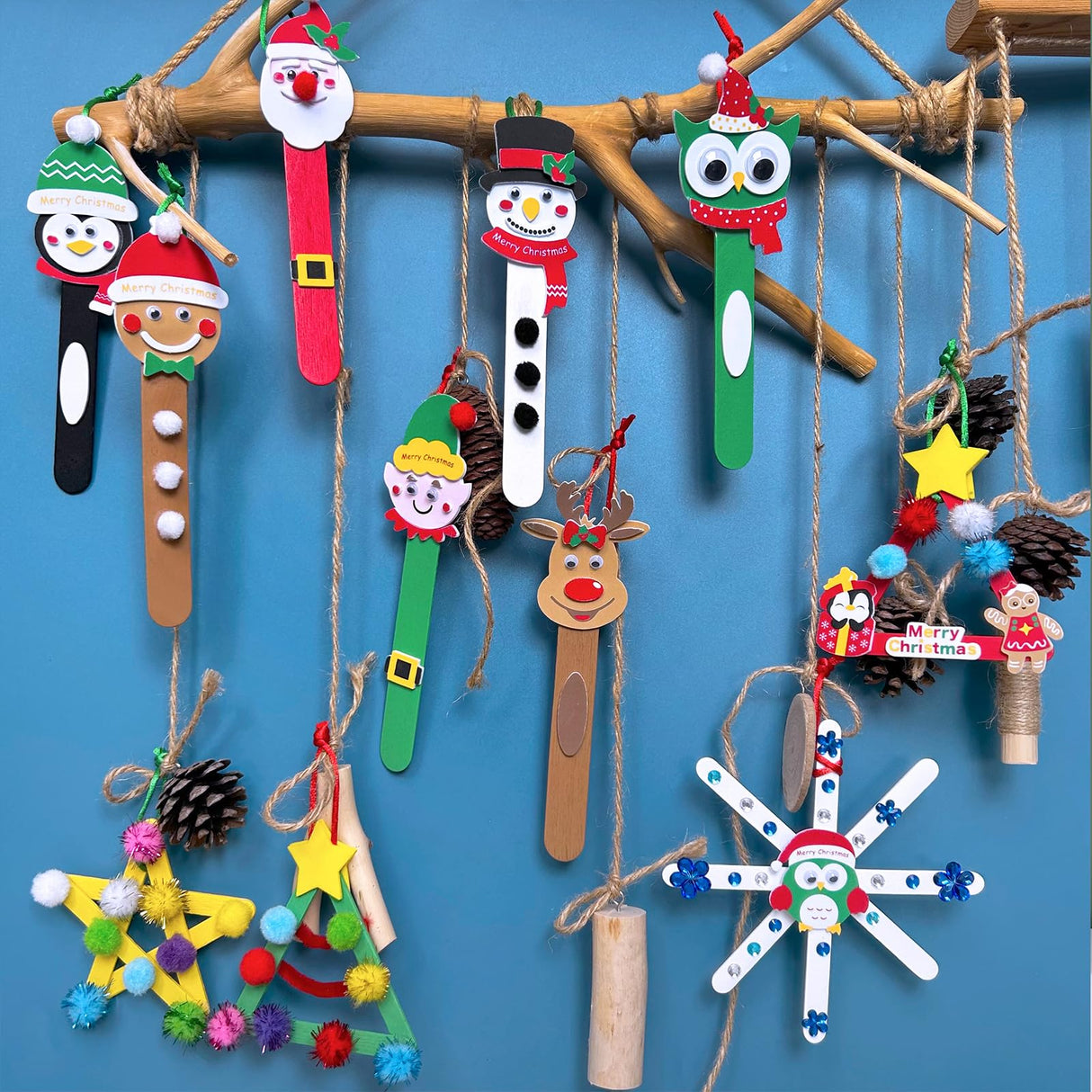 Winlyn 24 Sets Christmas Craft Kits Popsicle Stick Christmas Ornaments Winter Crafts DIY Craft Stick Santa Snowman Elf Reindeer Ornaments Art Sets for Kids Holiday Classroom Activities Party Favors Winlyn
