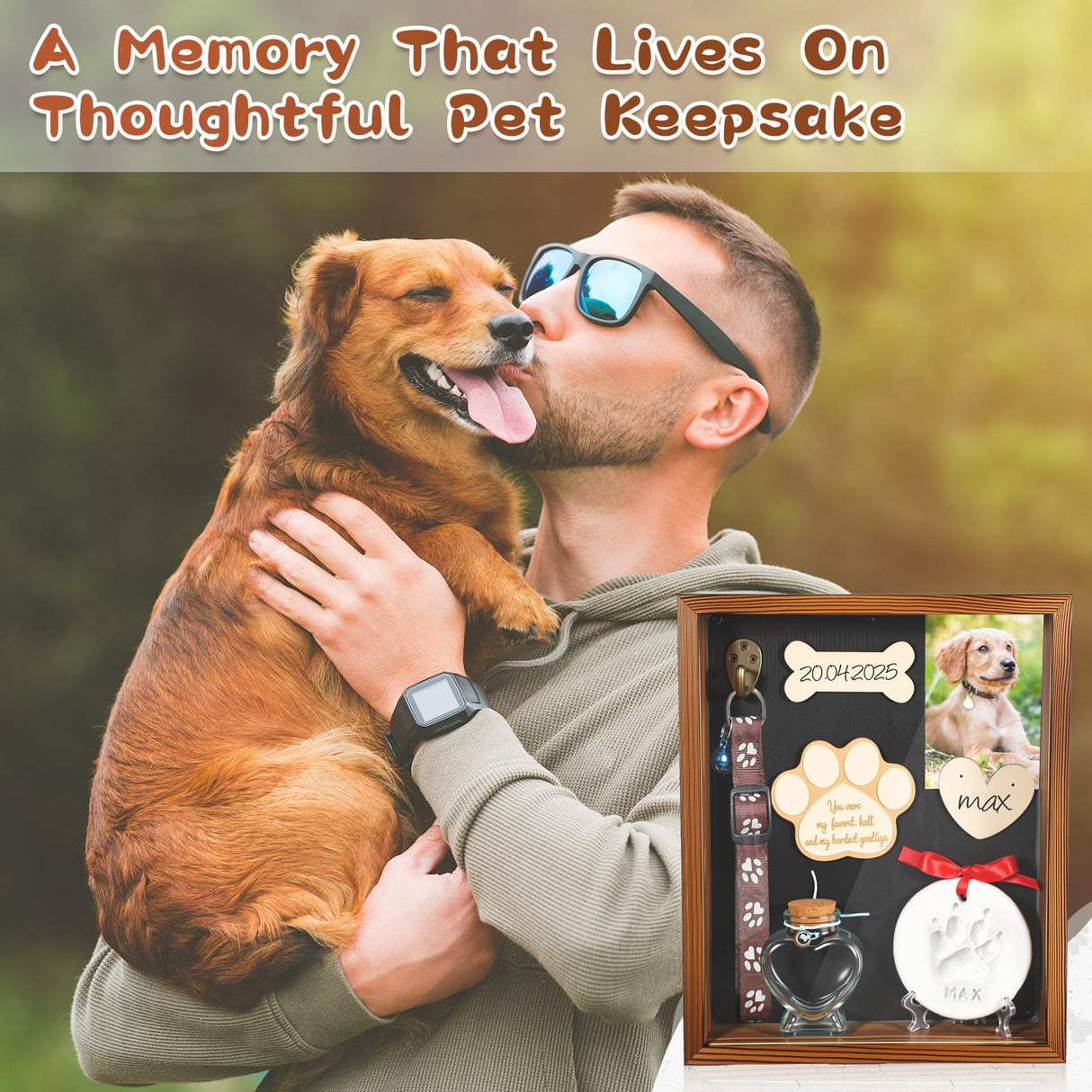 Chunful Pet Memorial Gift Dog Shadow Box Picture Frame with Clay Pet Paw Heart Glass Bottle Wooden Decorations Kit Keepsake Gift for Loss of Dog Death Sympathy Remembrance Display Case(Brown) Chunful