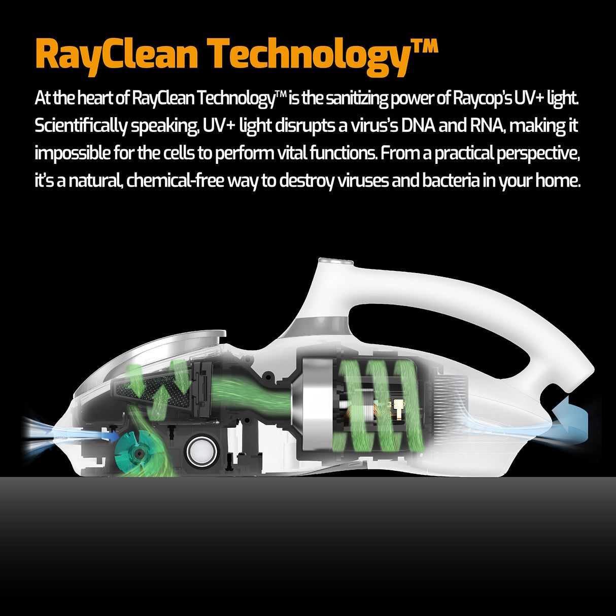 Raycop RN Bed Vacuum Cleaner with UV Light and Pulsating Brush Technology for Pet Hair Cleaning - 15Kpa Powerful Suction - Anti-allergen Handheld Mattress Vacuum Cleaner - HEPA Filtration Raycop
