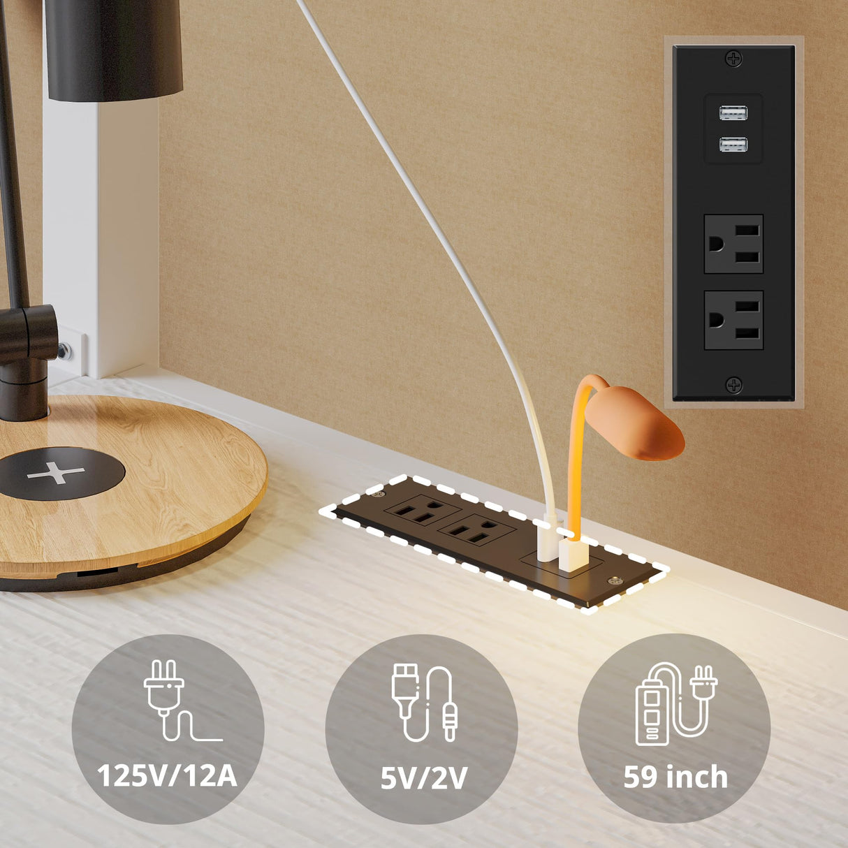 LIKIMIO Loft Bed Twin Size with Desk, Metal Loft Bed Frame with Power Outlet and LED Lighted, Space-Saving, Noise Free, White LIKIMIO