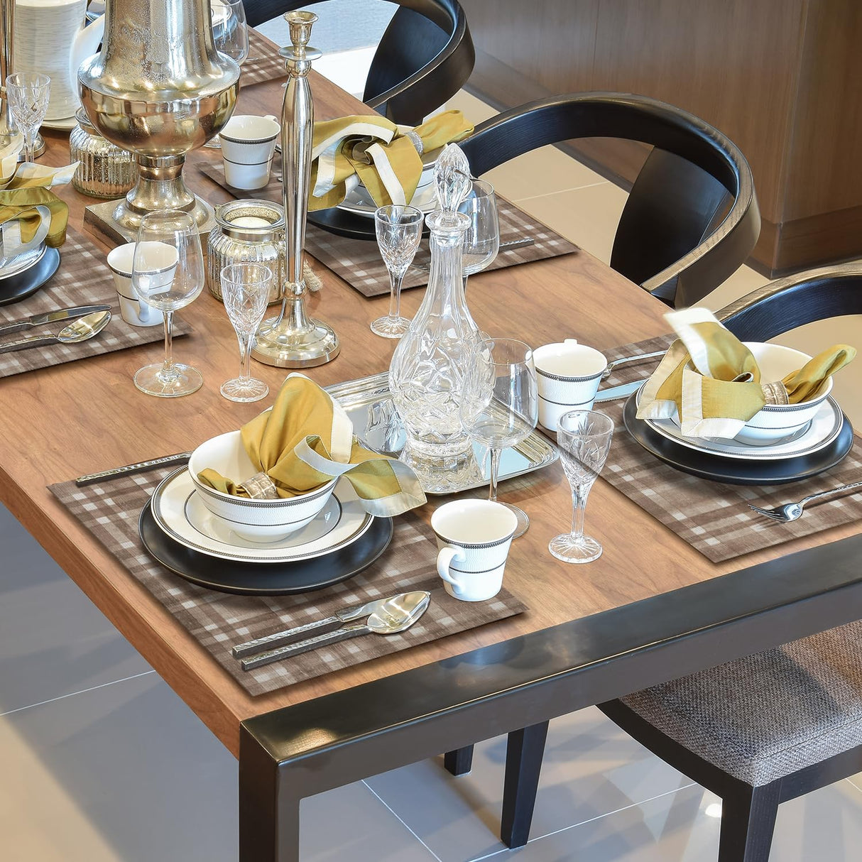 Rustic Brown Buffalo Plaid Placemats, Farmhouse Beige and Brown Plaid Table Mats Washable Placemat for Kitchen Dining Room Party Decoration 12x18 Inch Kemingni