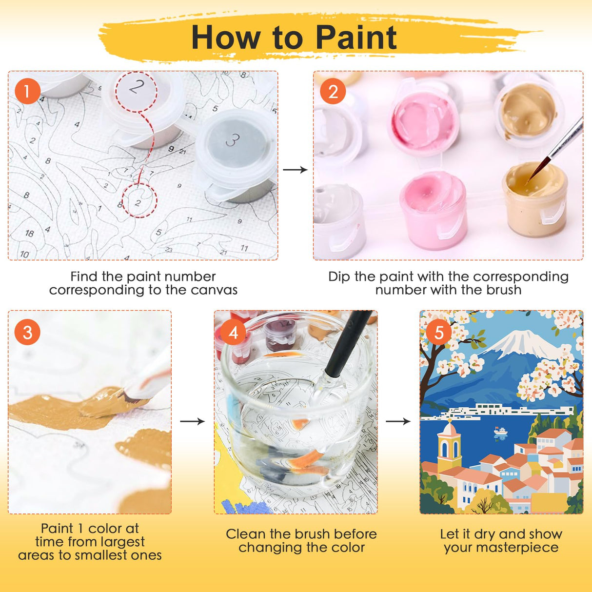 Bougimal 6 Pack Paint by Numbers Kit for Adults Beginners, 12" W x 16" L Scenery-Cityscape DIY Acrylic Paint Set on Canvas Without Frame in Box, Adults Kids Paint by Numbers Kits for Home Wall Decor Bougimal