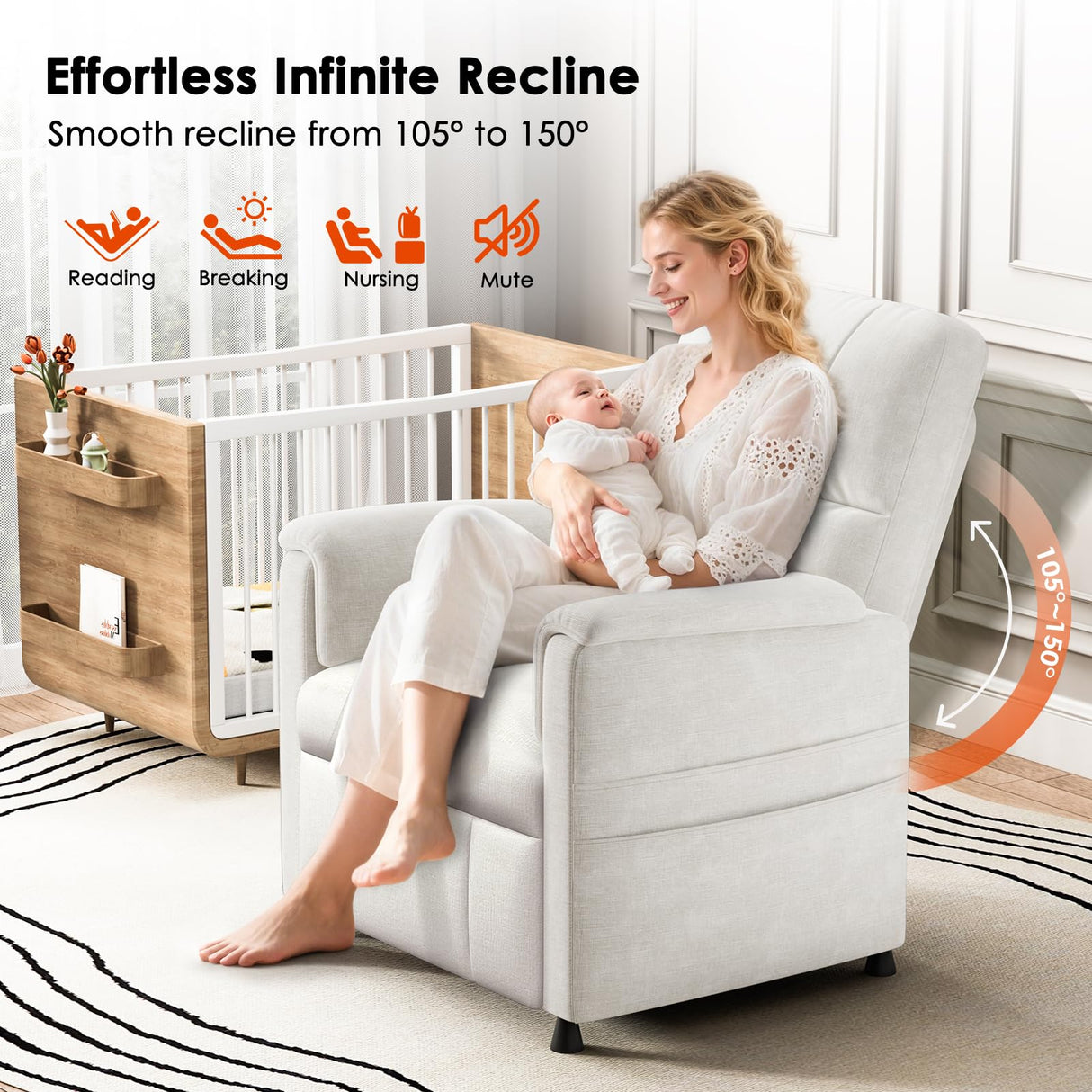 Amada Power Recliner Chair for Adults, Chenille Electric Reclining Chair for Small Spaces with Remote & Side Pockets, Thick Seat Cushion for Home Theater, RV, Living Room & Bedroom (White) AMADA HOMEFURNISHING