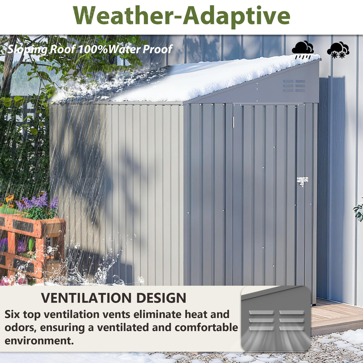 YOPTO 4x8 FT Outdoor Storage Shed,Lean to Lockable Metal Garden Shed Steel with Reinforced Beams,All Weather Waterproof Storage House W/Lockable Door&2 Air Vents,for Backyard,Patio,Lawn,Garden,Gray YOPTO