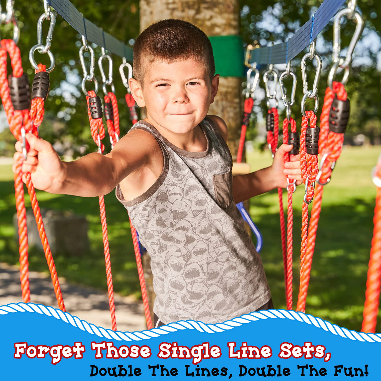 Double Slackline Obstacle Course - 110 Ft Line - Ninja Warrior Course with Monkey Bars for Kids - Patented Double Line Design (110' Ultimate Warrior Set, with Rickety Bridge) Lily's Things