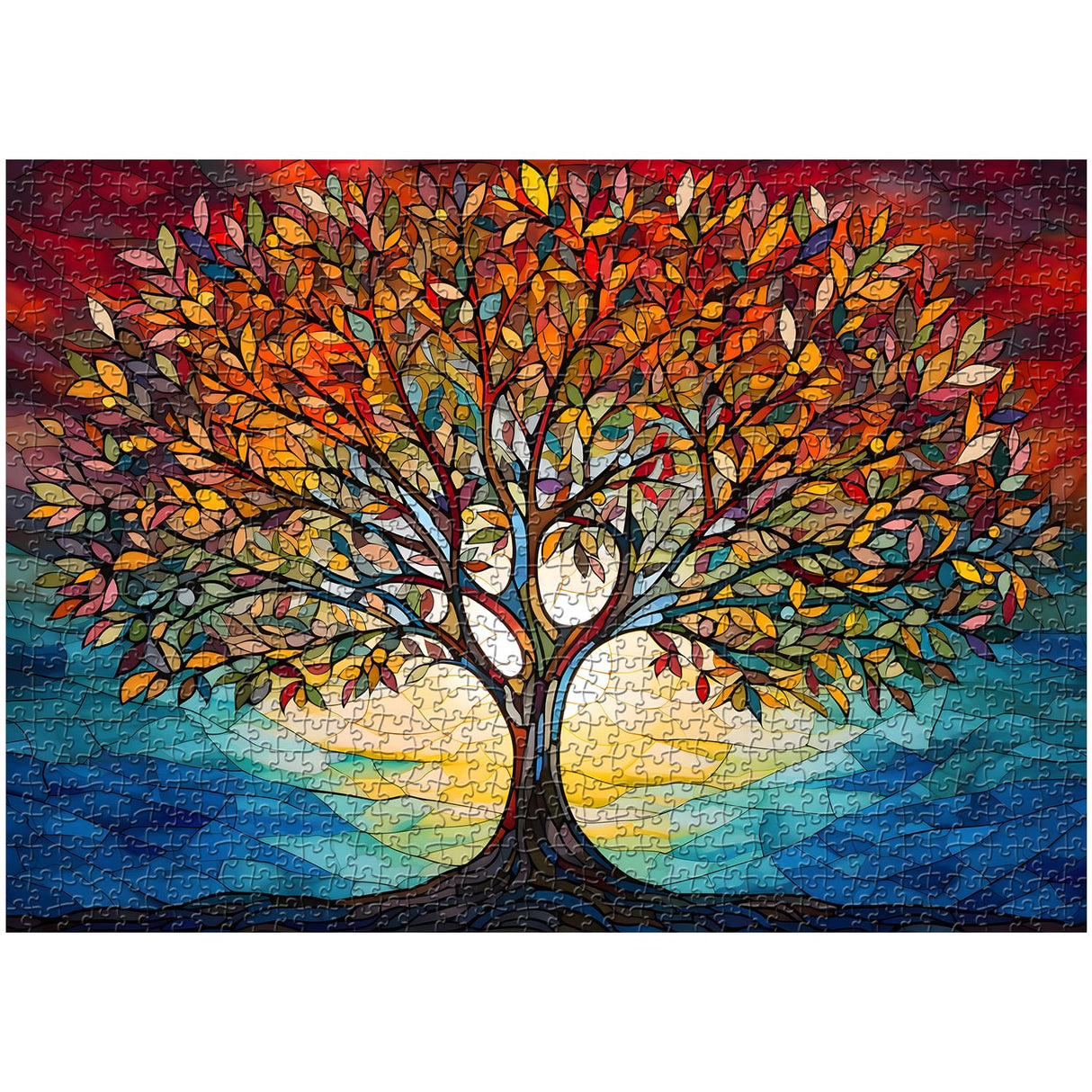 Stained Glass Puzzle for Adults 1000 Piece, Tree of Life Puzzles, Impossible Hard Difficult Challenging Puzzles for Adults, Colorful Mosaic Tree of Life Jigsaw Puzzle 1000 Pieces PICKFORU