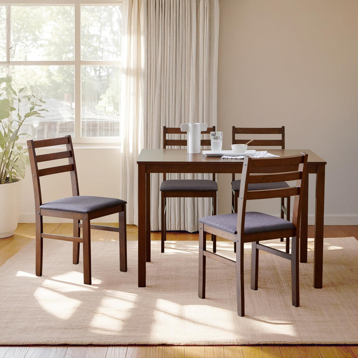 Livinia Seattle Modern Farmhouse Kitchen Dining Room Chair Set of 2, Solid Wood Fabric Upholstered Cushion Seat Wood Ladder Back Chairs (Antique) Livinia