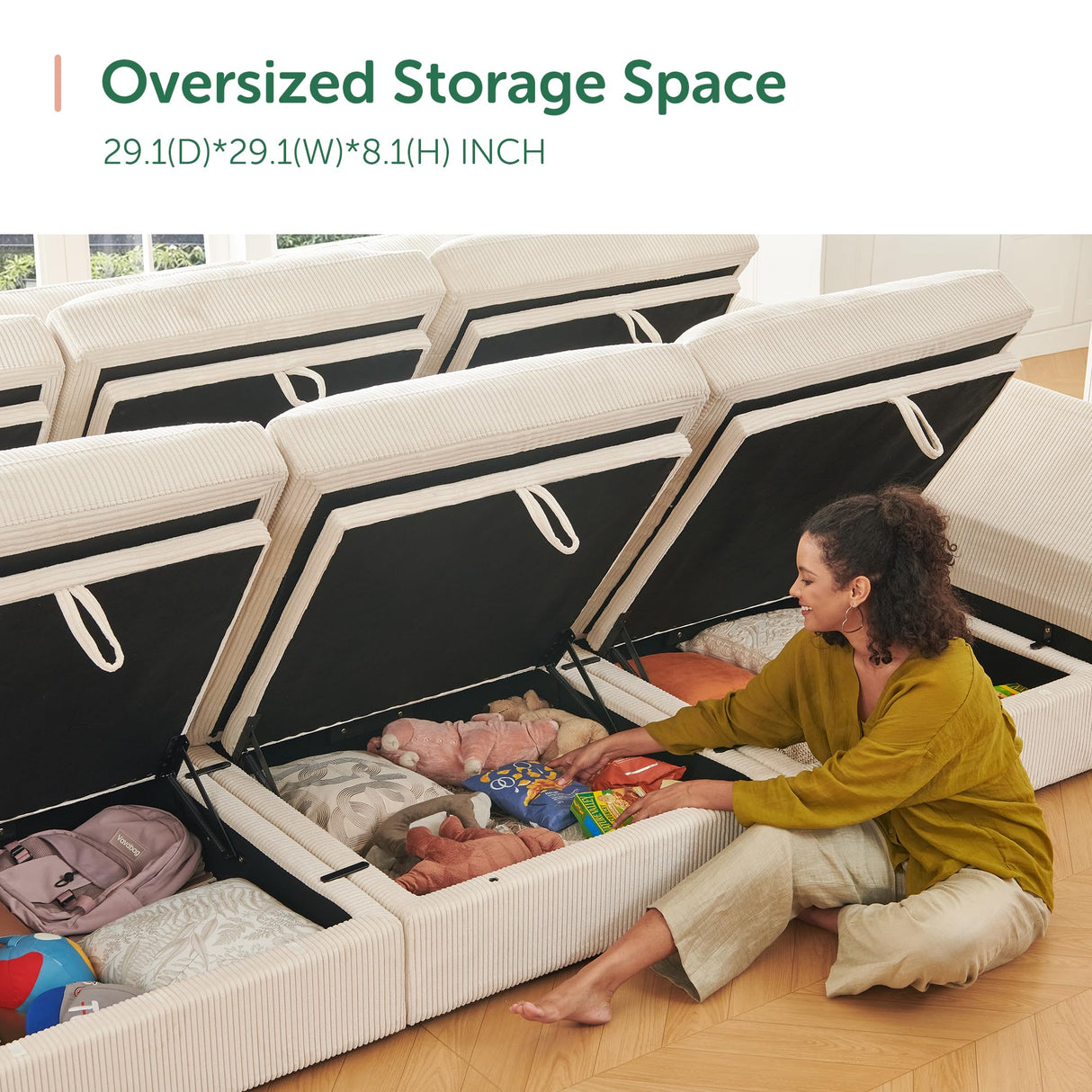 HONBAY Modular Sectional Sofa with Storage Corduroy Sectional Sleeper Sofa Modular Sectional Couches for Living Room,Beige HONBAY