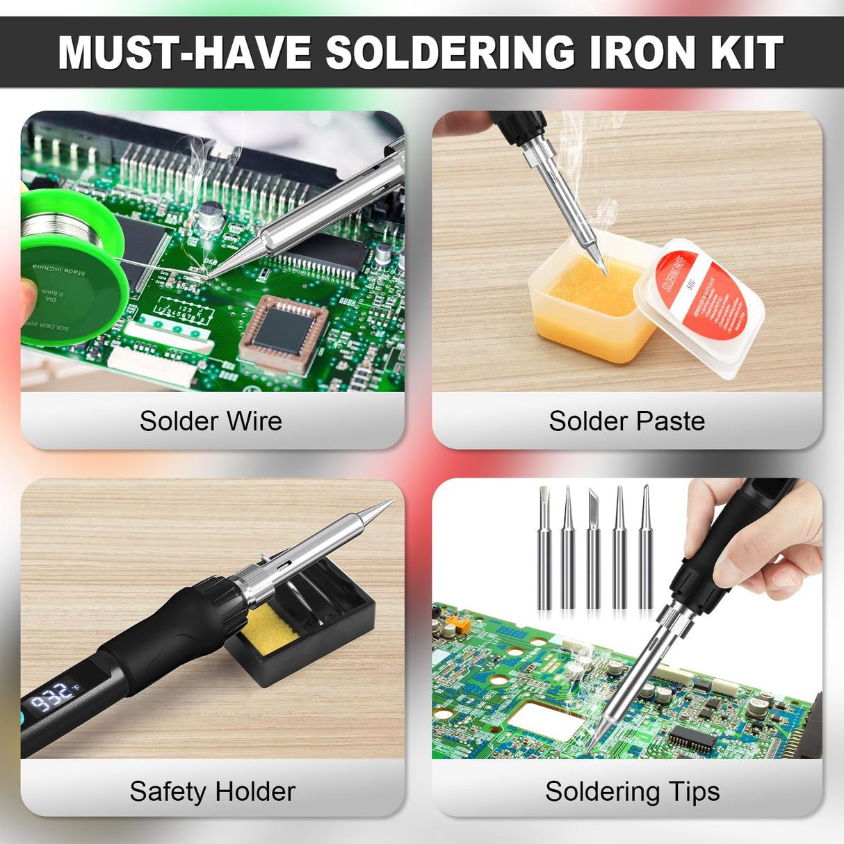 Soldering Iron Kit, 100W Soldering Gun with LED Digital Display, Adjustable Temperature 356-932â Solder Kit for Electronics, Includes Soldering Iron Tip, Solder Wire, Stand, Tweezers and Paste, Black Crtsweker