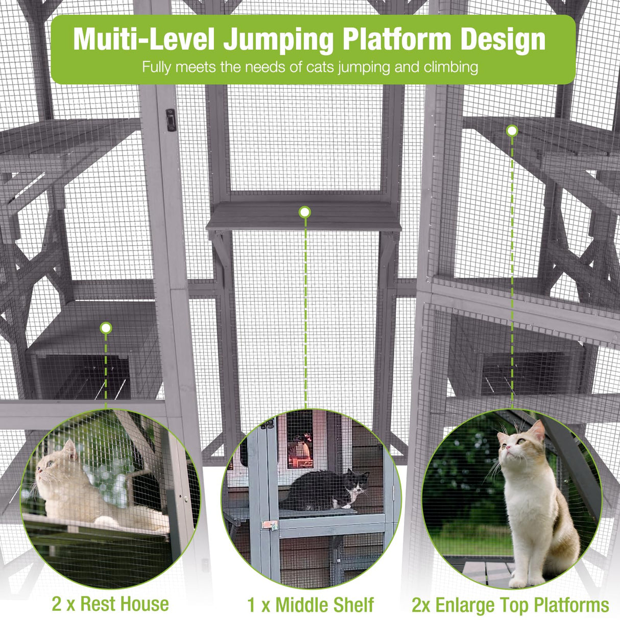 GUTINNEEN Catio Large Cat House Outdoor Walk in Outdoor Cat Enclosure Indoor Cage Kitty Condo Playpen with Door, Platform & Small House - 62.6" GUTINNEEN
