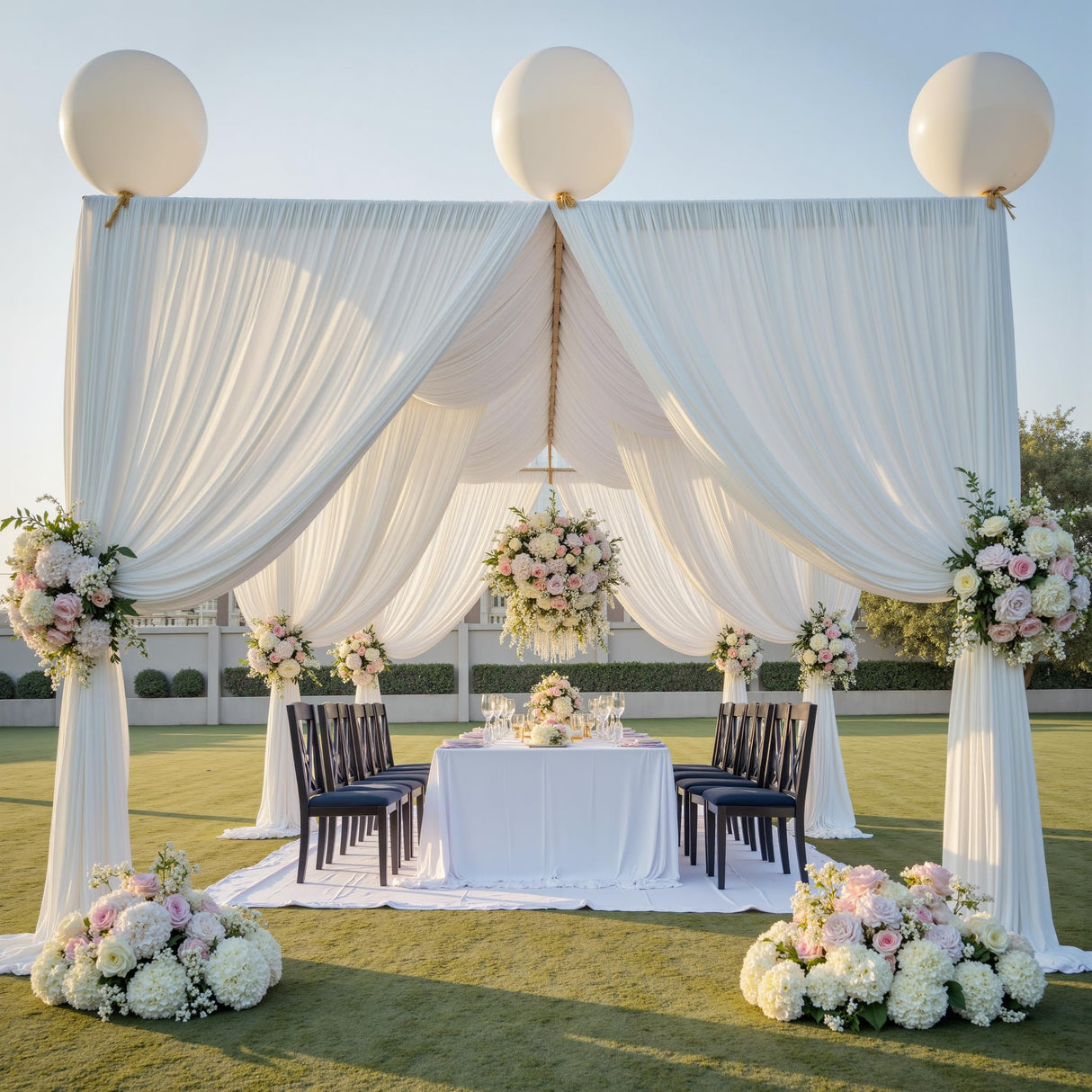 gogoparti 10x20ft White Ceiling Curtain Panels for Wedding, 2 Panels 5ftx20ft Party Wrinke Free Long Canopy Draping for Tent, Polyester White Ceiling Drapes for Birthday Event Decoration gogoparti