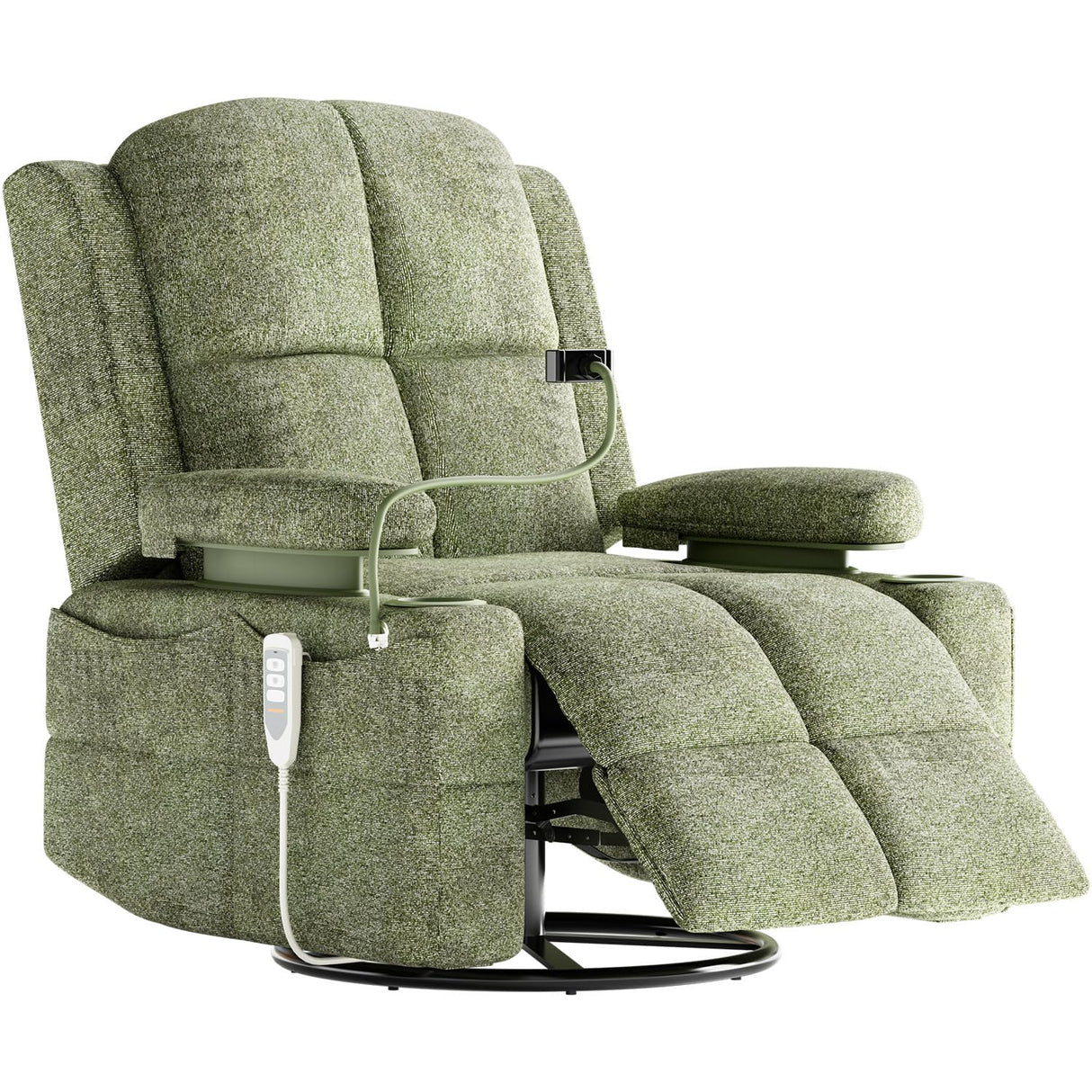 MAMAZING Triple Motor Power Swivel Rocker Recliner Chair with Adjustable Armrests for Adults Elderly, FSC Certified Faux Leather Rocking Chair Nursery for Breastfeeding(Green) MAMAZING