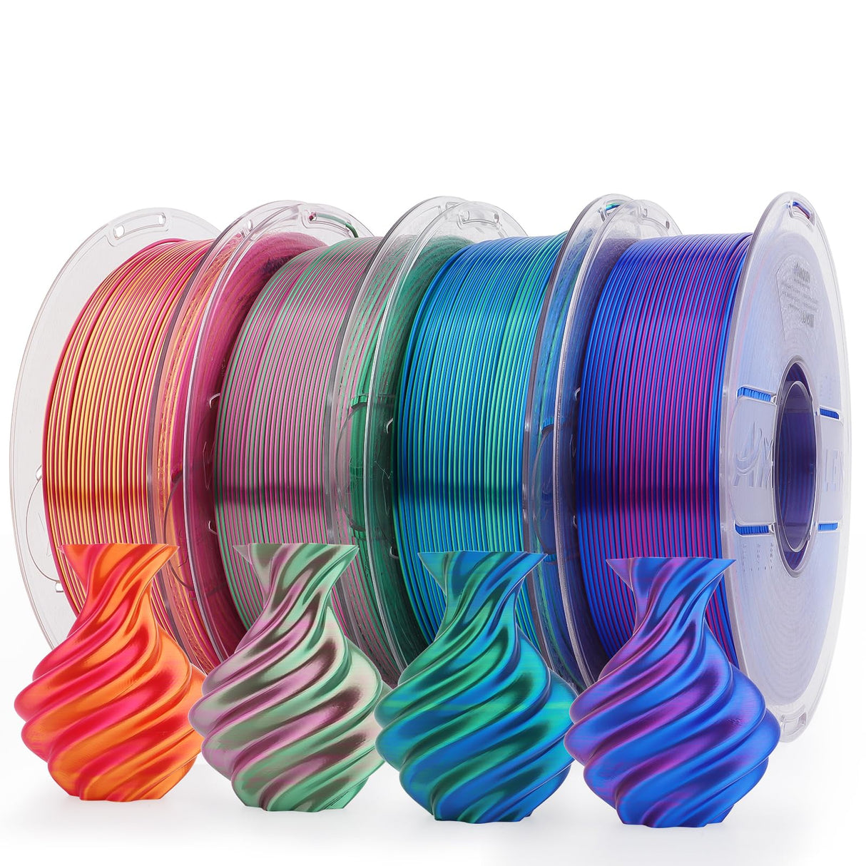 AMOLEN Silk PLA 3D Printer Filament Bundle, Shiny Dual Color PLA Filament 1.75mm Pack, Multi Color Change PLA 3D Printing Filament for Most FDM 3D Printer, 1KG X 4 Spools AMOLEN