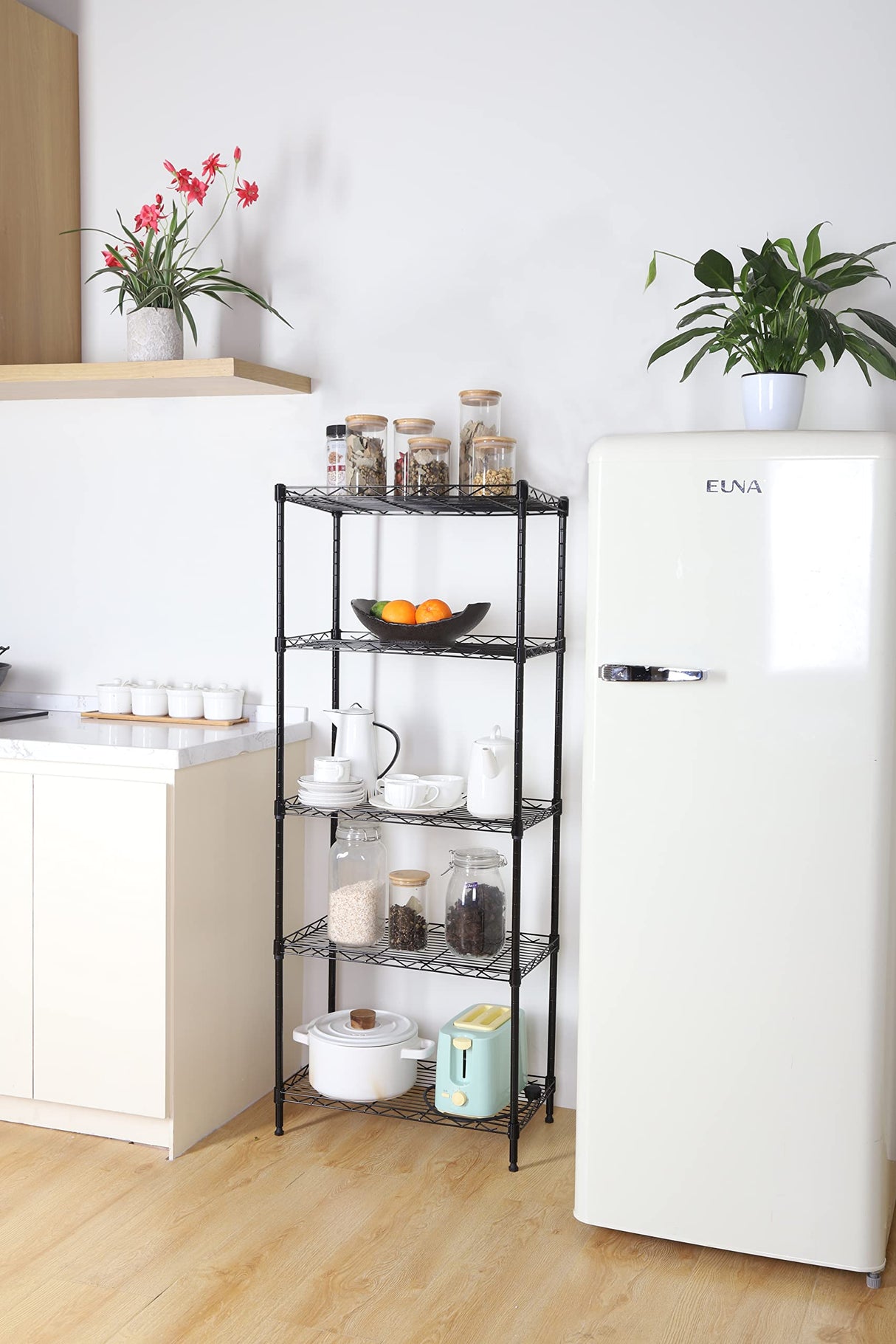 REGILLER 5-Wire Shelving Metal Storage Rack Adjustable Shelves, Standing Storage Shelf Units for Laundry Bathroom Kitchen Pantry Closet (Black, 21.2L x 11.8W x 53.5H) REGILLER