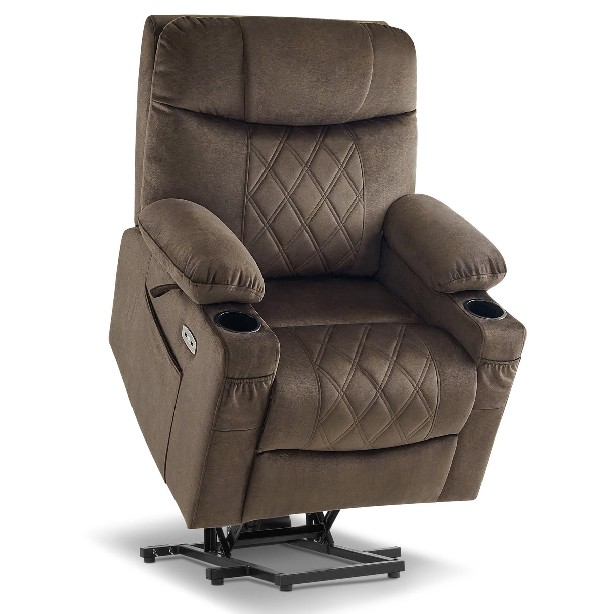 MCombo Small Size Triple Motor Power Lift Recliner Chair Sofa with Massage and Dual Heating, Adjustable Headrest for Elderly People Petite, USB Ports, Extended Footrest, Fabric 7222 (Coffee) MCombo