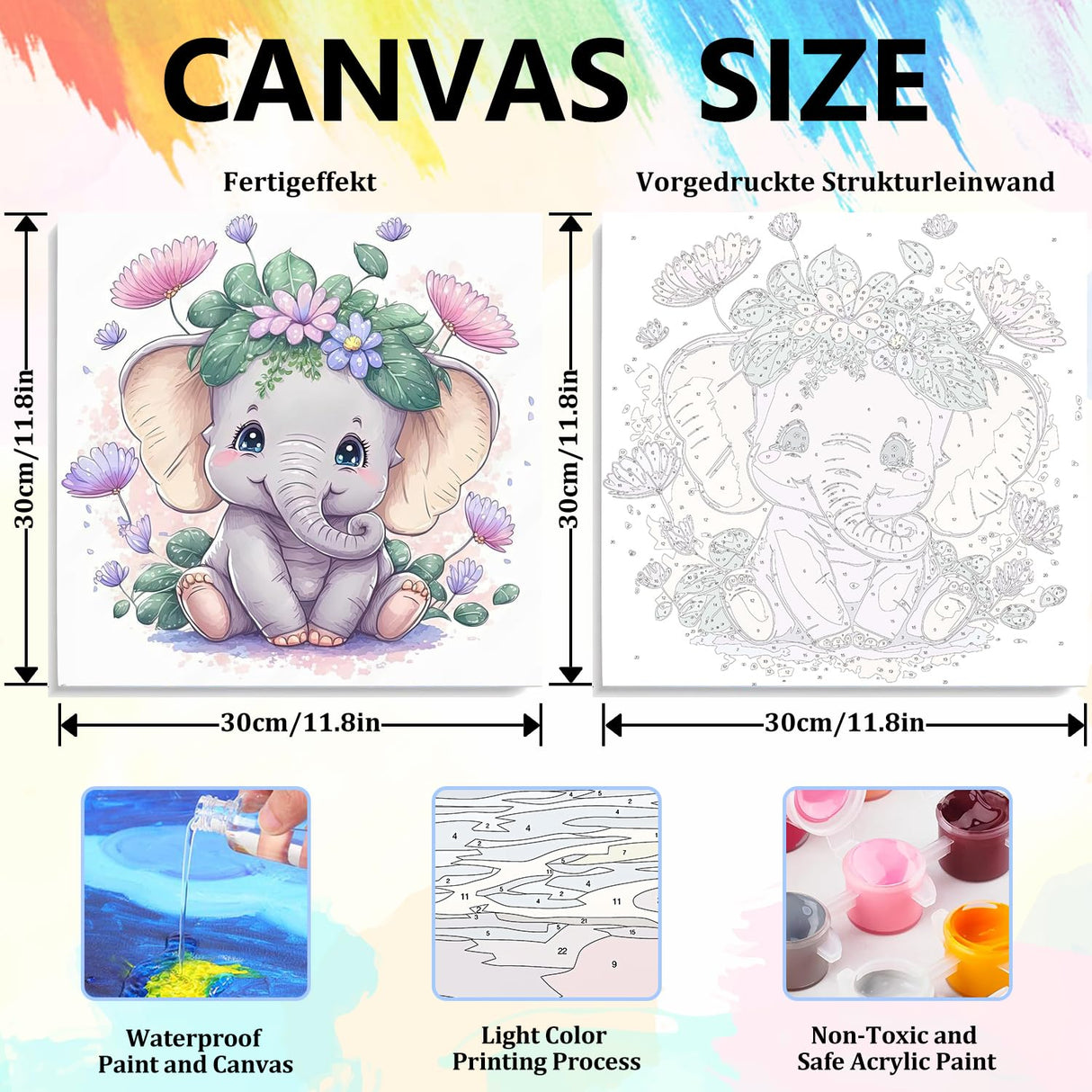 Aestalrcus Framed Paint by Numbers Kit for Adults Beginners - Elephant Paint by Numbers with Frame Kids,Paint by Number (12 * 12 Inch) Paint by Number for Adults Gift Home Wall Decor Aestalrcus