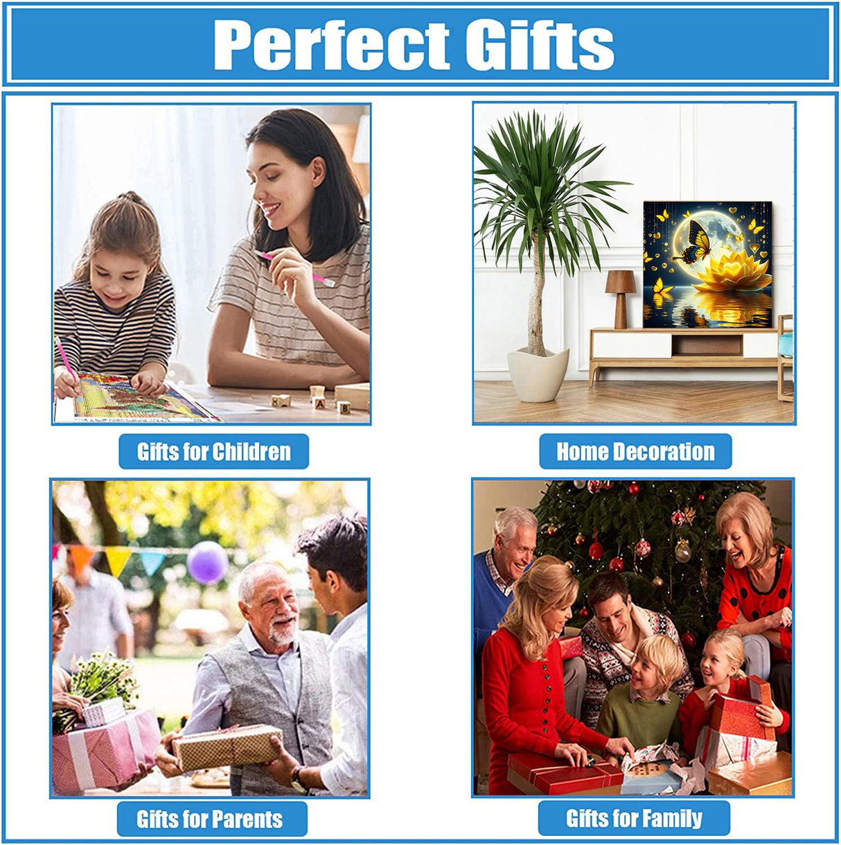 QINRUBB DIY Moon Diamond Painting Kits, Full Drill Butterfly Diamond Art Painting Kits for Adults Beginners, DIY 5D Lotus Painting by Numbers Fantasy Diamond Art Kits for Home Decor 12x12inch QINRUBB