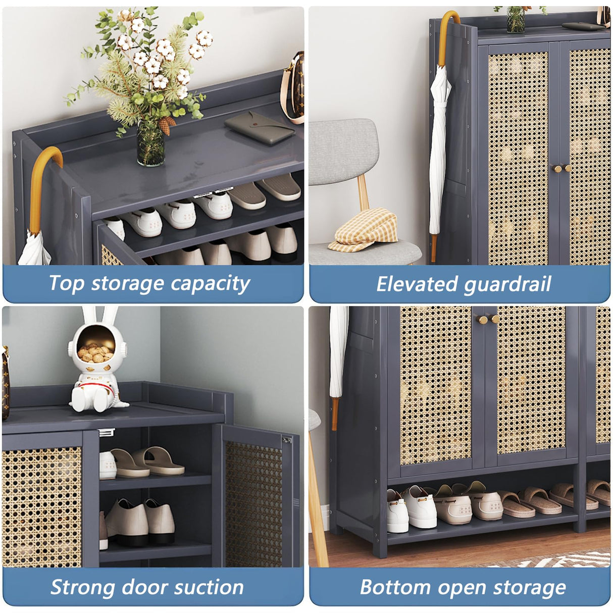 sasygfi Bamboo Shoe Storage Cabinet with Doors, 8 Tier Freestanding Shoes Heels Sneakers Shoe Rack Shelf for 36-40 Pairs, Entryway Shoe Cabinet with Drawers for Hallway Living Room (Grey, 8th floor) sasygfi