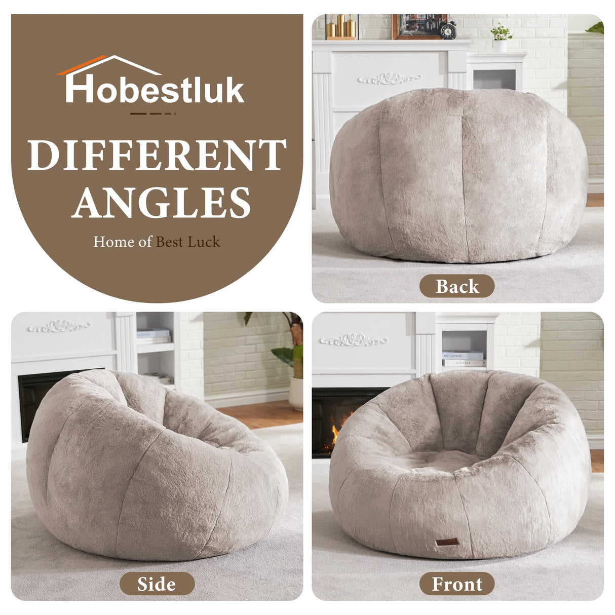 Hobestluk Bean Bag Chairs Large Bean Bag Couch for Adults Stuffed Sofa Chair Comfy Giant Bean Bag Chair with Spacious Design for Reading, Playing or Relaxing (Brown) Hobestluk