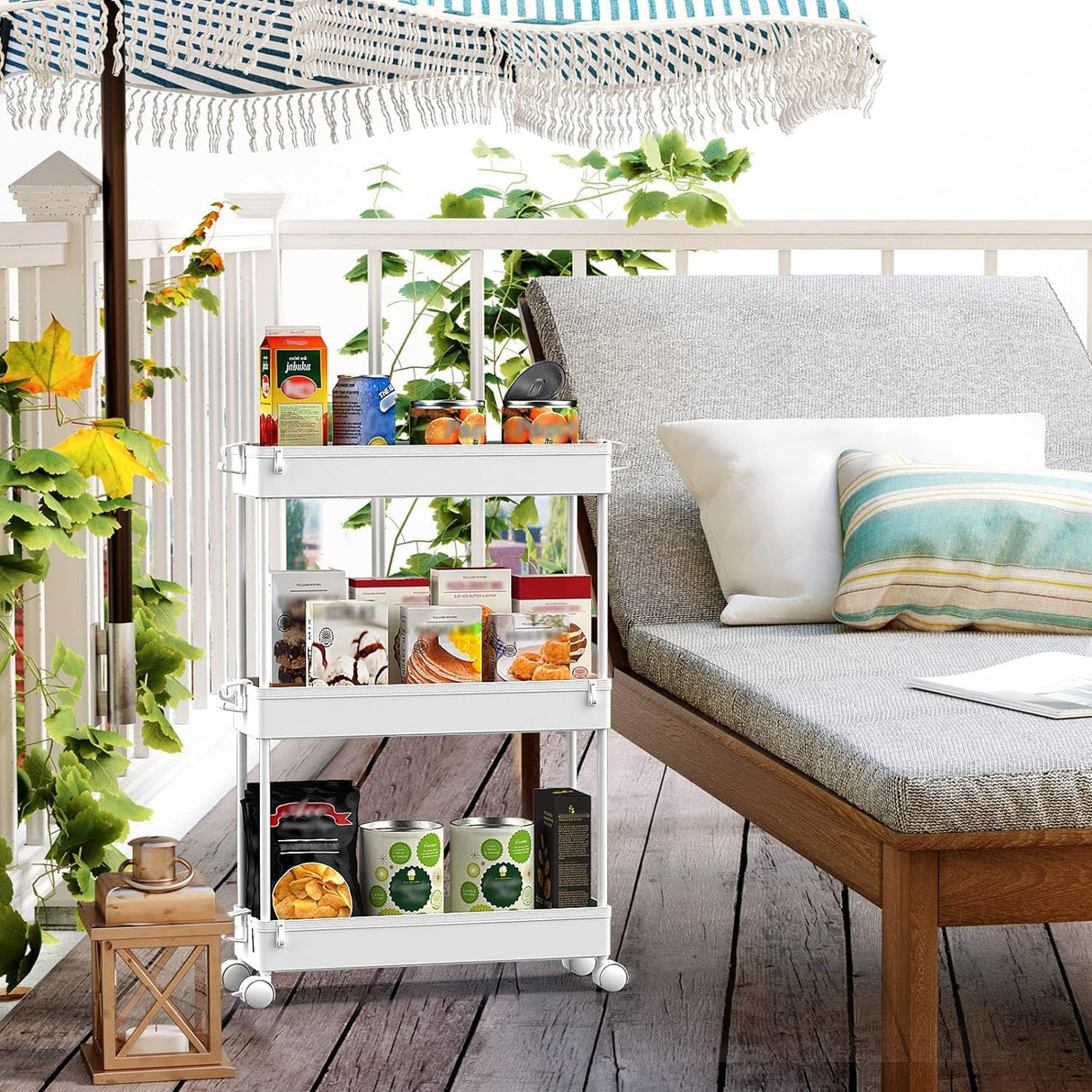 SPACEKEEPER Slim Rolling Storage Cart, 3 Tier Bathroom Storage Organizer Laundry Room Utility Cart Mobile Shelving Unit, Multi-Purpose for Kitchen Office Bathroom Laundry Narrow Places, White SPACEKEEPER