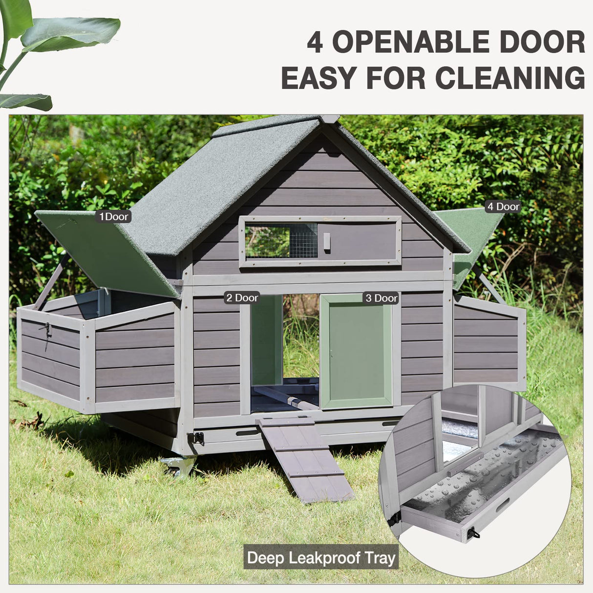 MEDEHOO Large Chicken Coop with Wheels, Expandable Chicken House for Outdoor with Two Nesting Box, Leakproof Pull-on Tray and UV-Resistant Roof Panel MEDEHOO