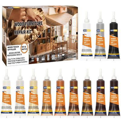 Wood Repair Kit, 12 Color Wood Fillers, Furniture Repair Kit, Repair Scratch, Cracks, Stains, Discoloration for Wood Furniture, Door, Cabinet, Floor, Table Surface Wood Touch up Filler Wood Paint