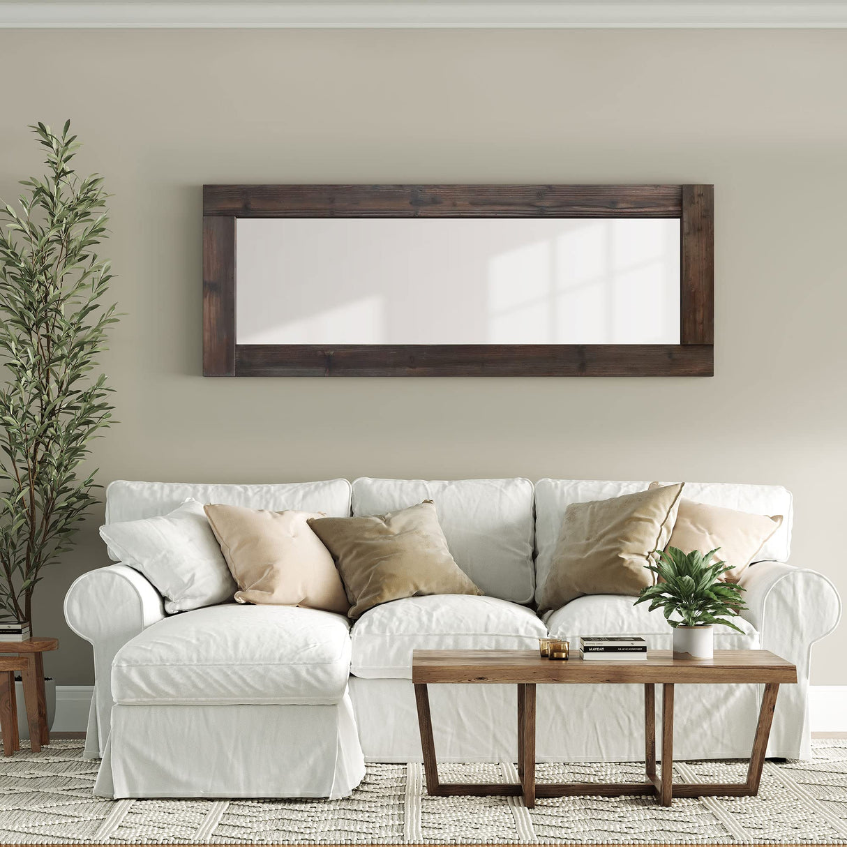 Barnyard Designs 24x64 Large Wooden Full Length Floor Mirror, Oversized Wood Framed Full Size Body Mirror for Bedroom, Brown Barnyard Designs